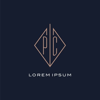 Monogram PC logo with diamond rhombus style, Luxury modern logo design vector