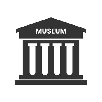 Vector illustration of museum building icon in dark color and white background