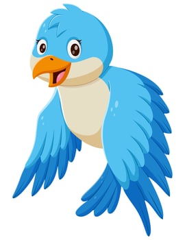 Cartoon blue bird flying. Vector illustration