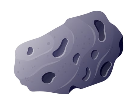 Cartoon flying space asteroid with craters and bumps. Vector isolated stone.