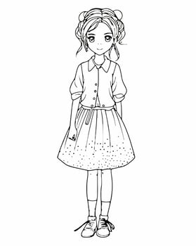 a girl in a dress and shoes coloring page vector