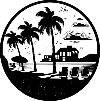 Beach - Black and White Isolated Icon - Vector illustration
