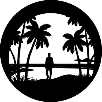 Beach, Black and White Vector illustration