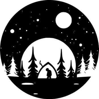 Camping, Black and White Vector illustration