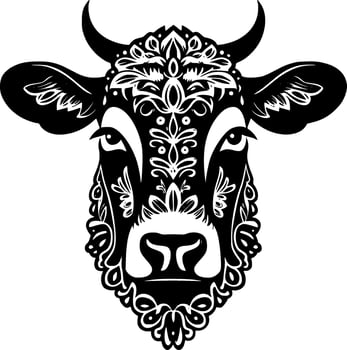 Cow, Black and White Vector illustration