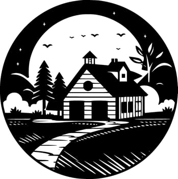 Farmhouse, Black and White Vector illustration