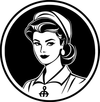 Nurse, Black and White Vector illustration