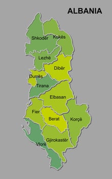 Albania map showing the provinces and administrative divisions vector