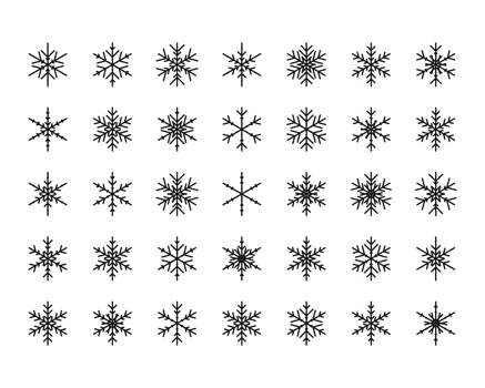 set of different snowflakes icons on black background png