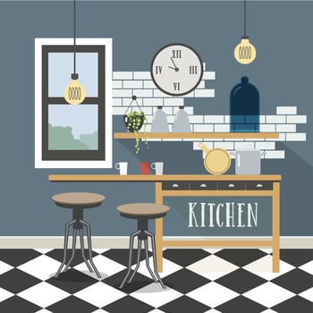 Modern kitchen interior in loft style. Colorful flat illustration. vector