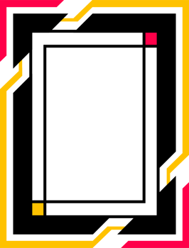 Modern PNG frame for text, images, heading, pictures and for other graphic design projects. Abstract  PNG geometric futuristic frame with black, red, and yellow colors. Empty frame, copy space.