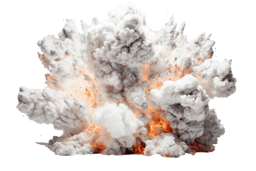 Bomb explosion with fire flames and smoke, isolated on transparent background png