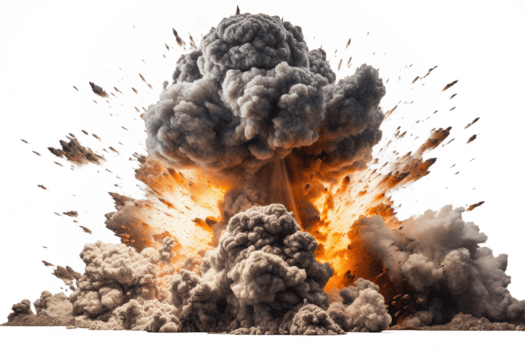 Bomb explosion with fire flames and smoke, isolated on transparent background png