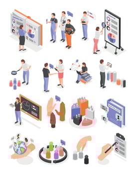 Sociology Isometric Icon Set vector
