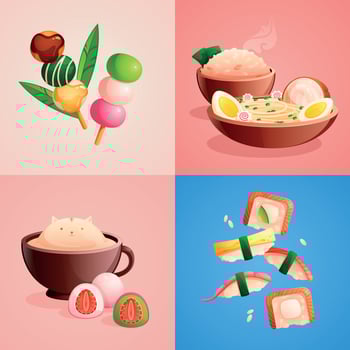 Asian Food 2x2 Set vector