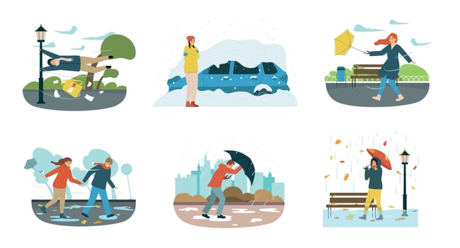 Bad Weather People Flat Composition Set vector