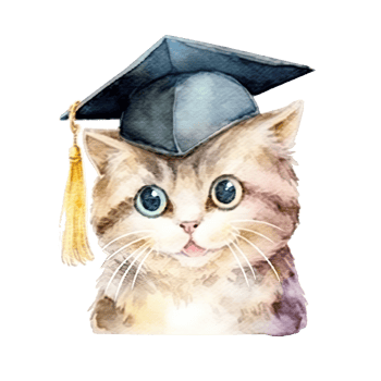 Cute watercolor cat in graduarion cap isolated png