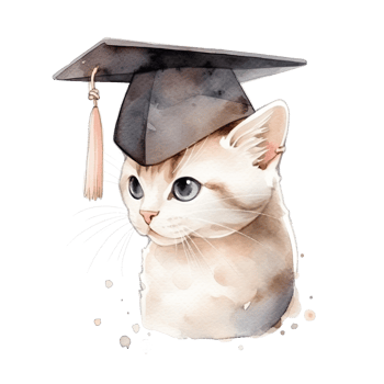 Cute watercolor cat in graduarion cap isolated png