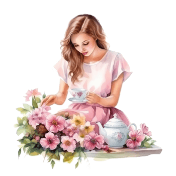 Watercolor teapot with flowers isolated png
