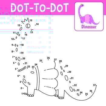 Numbers game, education dot to dot game for children, coloring book. Brachiosaurus princess, girl dinosaur. Vector cartoon illustration.