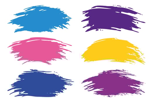 Set of hand drawn colorful brush strokes, design elements Isolated on white background vector
