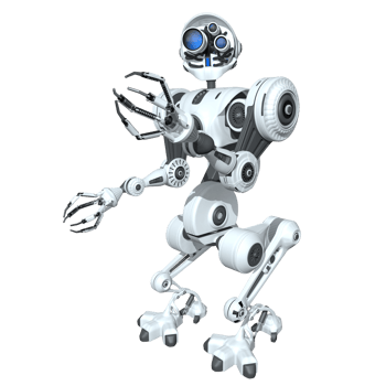 Front view of white android with 3 glasses on his head and pincers in his hands. 3D Illustration png