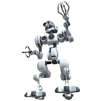 Front view of white android with 3 glasses on his head and pincers in his hands. 3D Illustration png