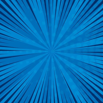 Blue comic book page background in pop art style with empty space. Template with rays, dots and halftone effect texture. Vector illustration
