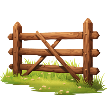 wooden fence with grass and flowers isolated AI generated png
