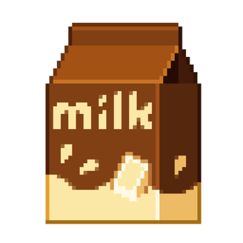 An 8-bit retro-styled pixel-art illustration of white chocolate milk in a carton. png