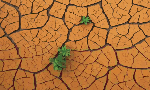 Dry soil brown surface cracked ground texture background. brown dry soil and tiny tree vector illustration