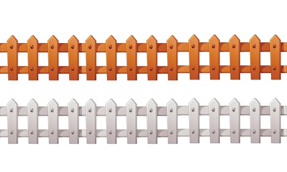 Vector illustration of a set of wooden fences brown and colored fence white