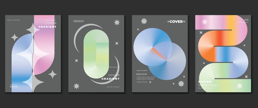 Gradient design background cover set. Abstract gradient graphic with geometric shapes, circles, sparkle. Futuristic business cards collection illustration for flyer, brochure, invitation, media. vector