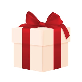 Vector white gift box with red bow isolated.