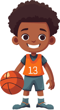 Cute kid boy play basketball  cartoon flat style illustration. Generative AI png