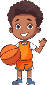 Cute kid boy play basketball  cartoon flat style illustration. Generative AI png