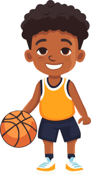Cute kid boy play basketball  cartoon flat style illustration. Generative AI png