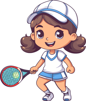 cute kid girl play tennis  cartoon flat style illustration. Generative AI png