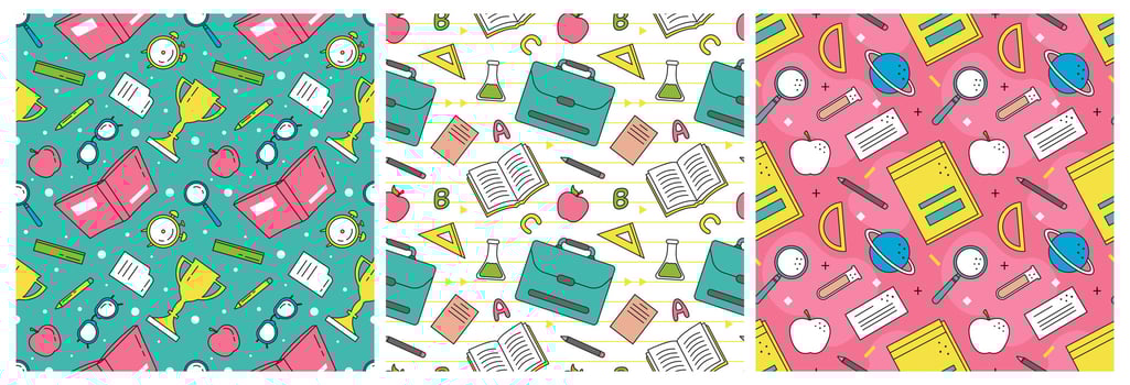 Set of Happy Teacher Seamless Pattern Design Educational Style Elements in Template Hand Drawn Cartoon Flat Illustration vector