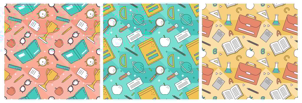 Set of Happy Teacher Seamless Pattern Design Educational Style Elements in Template Hand Drawn Cartoon Flat Illustration vector
