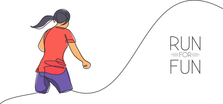 Single continuous line drawing young agile woman runner hobby to run relax, rear view. Healthy sport action concept. Trendy one line draw graphic design illustration for running race promotion png