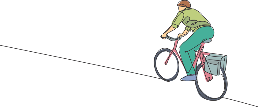 One continuous line drawing of young professional manager man cycling ride bicycle to his office. Healthy working urban lifestyle concept. Dynamic single line draw design graphic illustration png