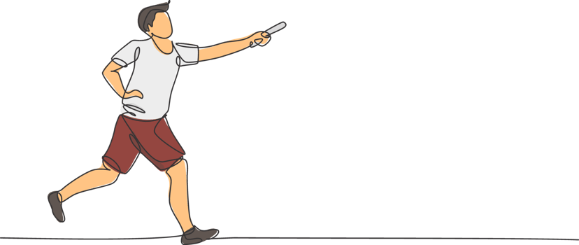 One single line drawing young happy runner man try to pass baton stick to his teammate graphic illustration. Healthy lifestyle and competitive sport concept. Modern continuous line draw design png