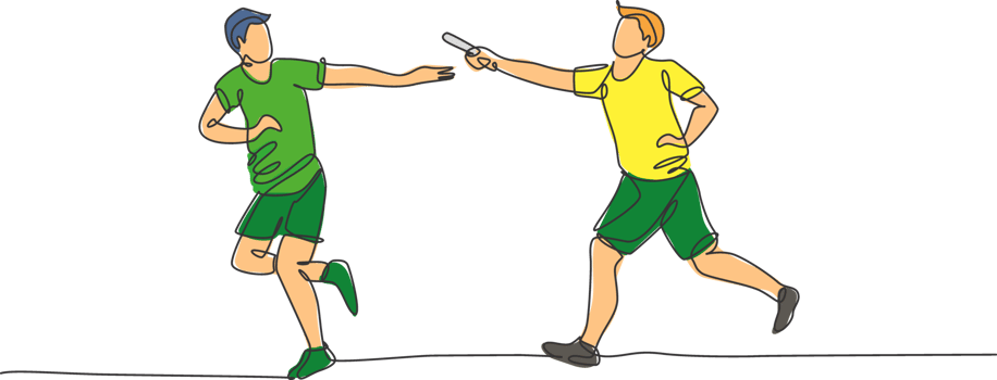 One single line drawing young happy runner man pass baton stick to his teammate at race graphic illustration. Healthy lifestyle and competitive sport concept. Modern continuous line draw design png