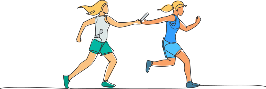 One continuous line drawing young sporty runner women pass baton stick at run race event. Healthy lifestyle and fun jogging sport concept. Dynamic single line draw design graphic illustration png