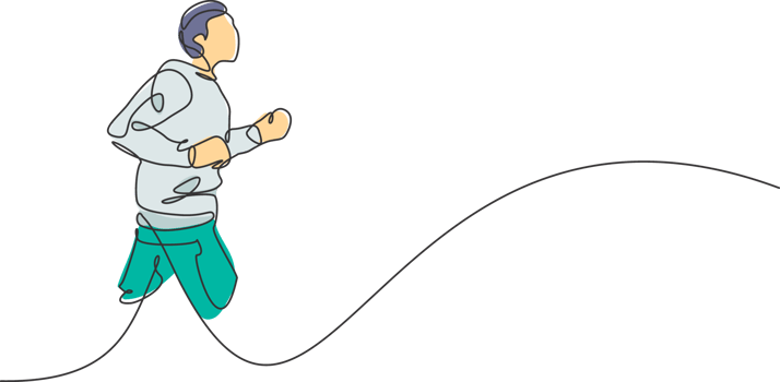 Single continuous line drawing young agile man runner run calm and relax at outdoor park. Healthy lifestyle concept. Trendy one line draw graphic design illustration for running race promotion png