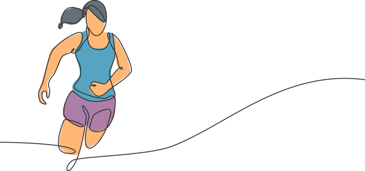 One single line drawing young energetic woman runner focus running on city road graphic illustration. Healthy sport training concept. Modern continuous line draw design for running race banner png
