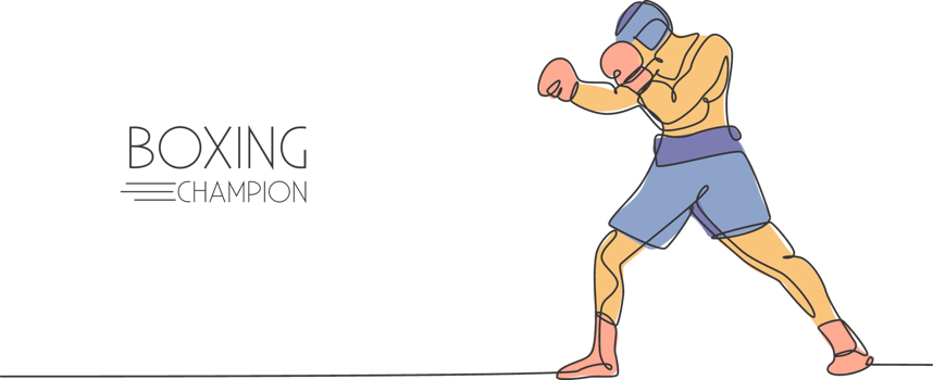 One single line drawing of young energetic man boxer practicing at sport gym illustration. Sport combative training concept. Modern continuous line draw design for boxing championship banner png