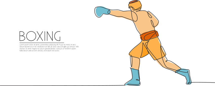 One continuous line drawing of young sporty man boxer practicing hook punch. Competitive combat sport concept. Dynamic single line draw design illustration for boxing match promotion poster png