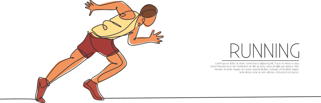 Single continuous line drawing of young agile man runner focus to sprint run. Individual sport, competition concept. Trendy one line draw design illustration for running tournament promotion png